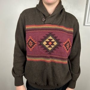 Vintage G.H. Bass & Co Brown Southwestern Grandpa Core Knit Sweater L